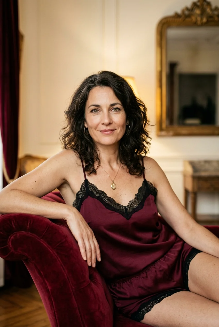 Mathilda, ta cougar au tel de 47 ans du Nord (59) — portrait sensuel en lingerie bordeaux